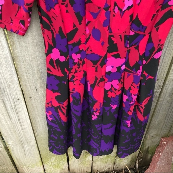 Gabby Skye Purple and Pink Floral 3/4 Sleeve Fit and Flare Dress - Picture 8 of 9